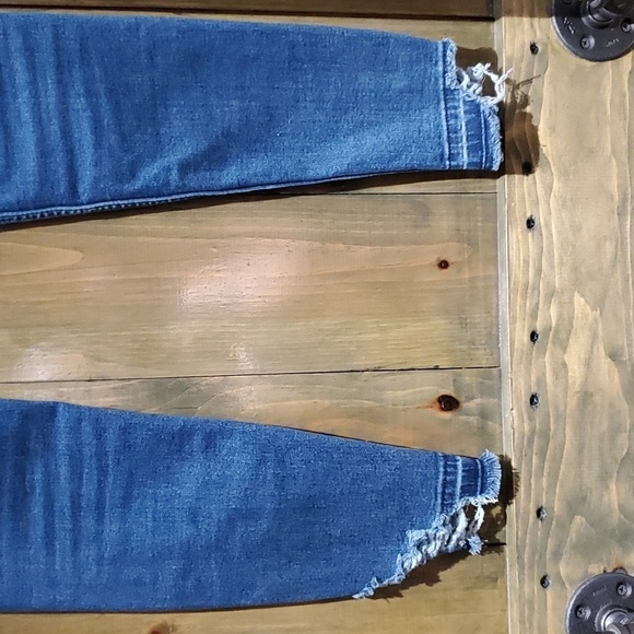 TOPSHOP JAMIE MOTO BLUE DENIM JEANS SIZE 28 x 32 RAW HEM - Picture 6 of 8